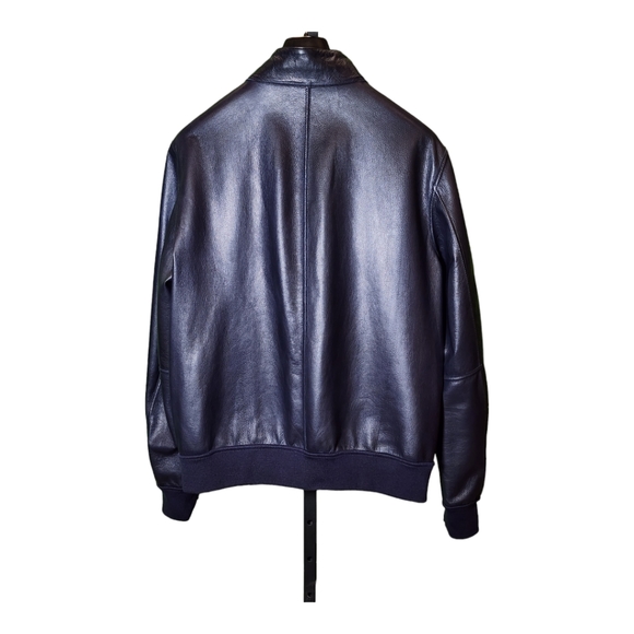 Navy Blue Goat Suede Reversible Jacket - Picture 3 of 4